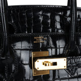 Pre-owned Hermes Birkin 30 Black Shiny Niloticus Crocodile Gold Hardware