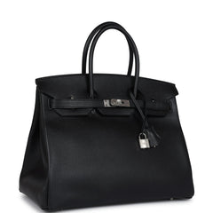 Pre-owned Hermes Birkin 35 Black Epsom Palladium Hardware