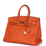 Pre-owned Hermes Birkin 35 Orange Togo Gold Hardware