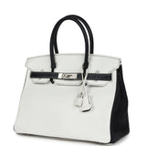 Hermes Special Order (HSS) Birkin 30 White and Black Clemence Brushed Palladium Hardware