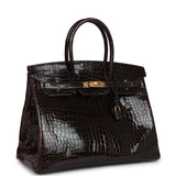 Pre-owned Hermes Birkin 35 Cocaon Shiny Porosus Crocodile Gold Hardware