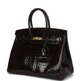 Pre-owned Hermes Birkin 35 Graphite Shiny Porosus Crocodile Palladium Hardware