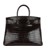 Pre-owned Hermes Birkin 35 Graphite Shiny Porosus Crocodile Palladium Hardware