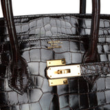 Pre-owned Hermes Birkin 35 Cocaon Shiny Porosus Crocodile Gold Hardware