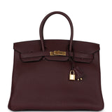 Pre-owned Hermes Birkin 35 Bordeaux Fjord Gold Hardware