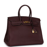 Pre-owned Hermes Birkin 35 Bordeaux Fjord Gold Hardware