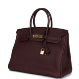 Pre-owned Hermes Birkin 35 Bordeaux Fjord Gold Hardware