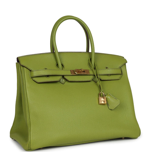 Pre-owned Hermes Birkin 35 Vert Anis Verso Togo Gold Hardware