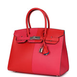 Pre-owned Hermes Casaque Birkin 30 Rouge De Coeur, Rose Extreme and Bleu Zanzibar Epsom Palladium Hardware