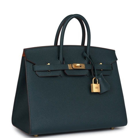 Hermes Special Order (HSS) Birkin Sellier 25 Vert Cypress Verso Epsom Brushed Gold Hardware