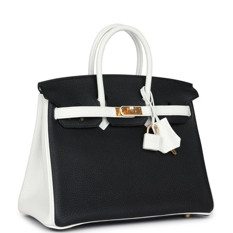 Hermes Special Order (HSS) Birkin 25 Black and White Clemence Gold Hardware