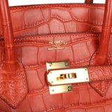 Pre-owned Hermes Birkin 35 Sanguine Matte Alligator Gold Hardware