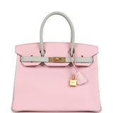 Hermes Special Order (HSS) Birkin 30 Rose Sakura and Gris Perle Chevre Brushed Gold Hardware