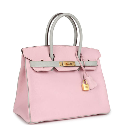 Hermes Special Order (HSS) Birkin 30 Rose Sakura and Gris Perle Chevre Brushed Gold Hardware