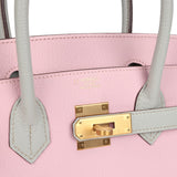 Hermes Special Order (HSS) Birkin 30 Rose Sakura and Gris Perle Chevre Brushed Gold Hardware