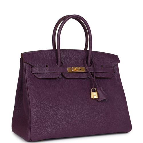 Pre-owned Hermes Birkin 35 Cassis Fjord Gold Hardware