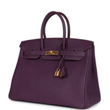 Pre-owned Hermes Birkin 35 Cassis Fjord Gold Hardware