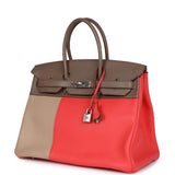 Pre-owned Hermes Birkin 30 Cascade Rose Jaipur, Etoupe and Argile Swift and Clemence Brushed Palladium Hardware