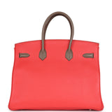 Pre-owned Hermes Birkin 30 Cascade Rose Jaipur, Etoupe and Argile Swift and Clemence Brushed Palladium Hardware