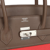 Pre-owned Hermes Birkin 30 Cascade Rose Jaipur, Etoupe and Argile Swift and Clemence Brushed Palladium Hardware