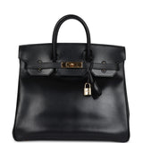 Vintage Hermes HAC Birkin 32 Black Box Gold Hardware