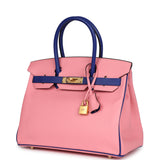 Hermes Special Order (HSS) Birkin 30 Rose Confetti and Bleu Electric Epsom Brushed Gold Hardware