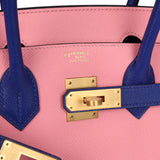 Hermes Special Order (HSS) Birkin 30 Rose Confetti and Bleu Electric Epsom Brushed Gold Hardware