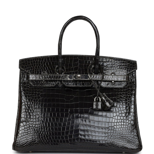 Pre-owned Hermes Birkin 35 Graphite Shiny Porosus Crocodile Palladium Hardware
