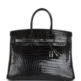 Pre-owned Hermes Birkin 35 Graphite Shiny Porosus Crocodile Palladium Hardware