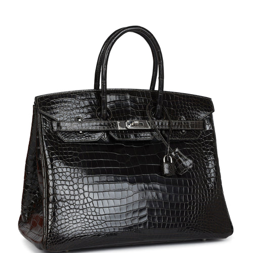 Pre-owned Hermes Birkin 35 Graphite Shiny Porosus Crocodile Palladium Hardware