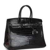 Pre-owned Hermes Birkin 35 Graphite Shiny Porosus Crocodile Palladium Hardware