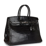 Pre-owned Hermes Birkin 35 Graphite Shiny Porosus Crocodile Palladium Hardware