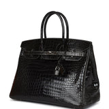 Pre-owned Hermes Birkin 35 Graphite Shiny Porosus Crocodile Palladium Hardware