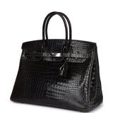 Pre-owned Hermes Birkin 35 Graphite Shiny Porosus Crocodile Palladium Hardware