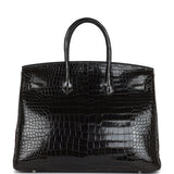 Pre-owned Hermes Birkin 35 Graphite Shiny Porosus Crocodile Palladium Hardware
