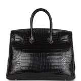 Pre-owned Hermes Birkin 35 Graphite Shiny Porosus Crocodile Palladium Hardware