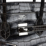 Pre-owned Hermes Birkin 35 Graphite Shiny Porosus Crocodile Palladium Hardware