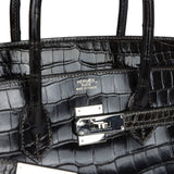 Pre-owned Hermes Birkin 35 Graphite Shiny Porosus Crocodile Palladium Hardware