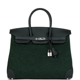 Hermes Birkin 35 Vert Anglais Feutre Wool and Vert Fonce Feutre Swift Palladium Hardware