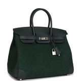 Hermes Birkin 35 Vert Anglais Feutre Wool and Vert Fonce Feutre Swift Palladium Hardware