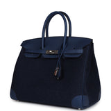 Hermes Birkin 35 Bleu Nuit Feutre Wool and Bleu De Malte Swift Palladium Hardware