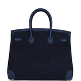 Hermes Birkin 35 Bleu Nuit Feutre Wool and Bleu De Malte Swift Palladium Hardware