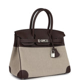 Hermes Birkin 30 Bivouac Ficelle Canvas and Moka Swift Palladium Hardware