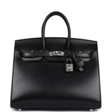 Hermes Birkin Sellier 25 Black Box Palladium Hardware