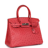 Pre-owned Hermes Birkin 30 Bougainvillea Ostrich Palladium Hardware