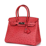 Pre-owned Hermes Birkin 30 Bougainvillea Ostrich Palladium Hardware