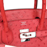 Pre-owned Hermes Birkin 30 Bougainvillea Ostrich Palladium Hardware