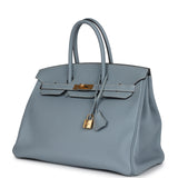 Pre-owned Hermes Birkin 35 Bleu Lin Togo Gold Hardware