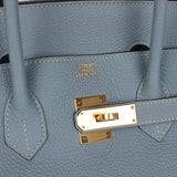 Pre-owned Hermes Birkin 35 Bleu Lin Togo Gold Hardware