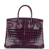 Pre-owned Hermes Birkin 30 Amethyst Shiny Niloticus Crocodile Palladium Hardware